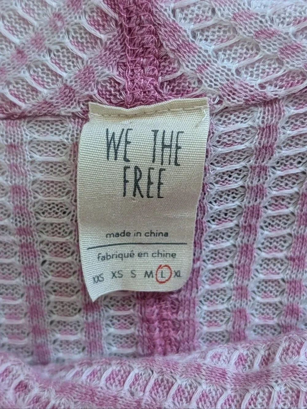 Free People Wildcat Washed Mauve Pink Boho Thermal Long Sleeve Top Size Large